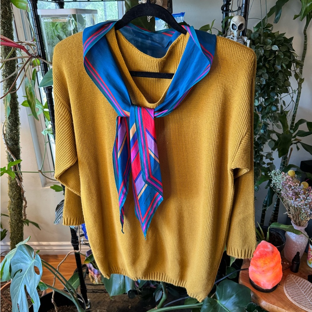 Vintage 80s Set: 100% Acrylic Sweater w/ Shoulder Pads & Scarf
